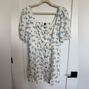 White dress with Blue Floral Print